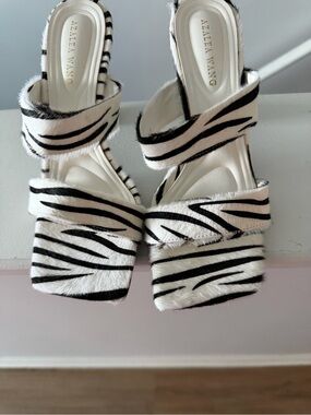 Azalea Wang Zebra-Print White & Black Strappy Sandals
